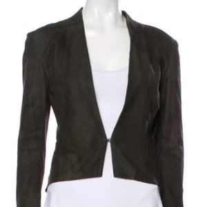 HAIDER ACKERMANN Women's Olive Green Leather Tailored Blazer